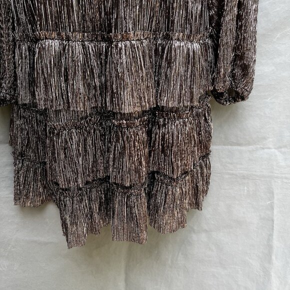 1. State Metallic Tiered Mini Dress Shimmery Long Sleeves Holiday New Years Sz L - Picture 3 of 5